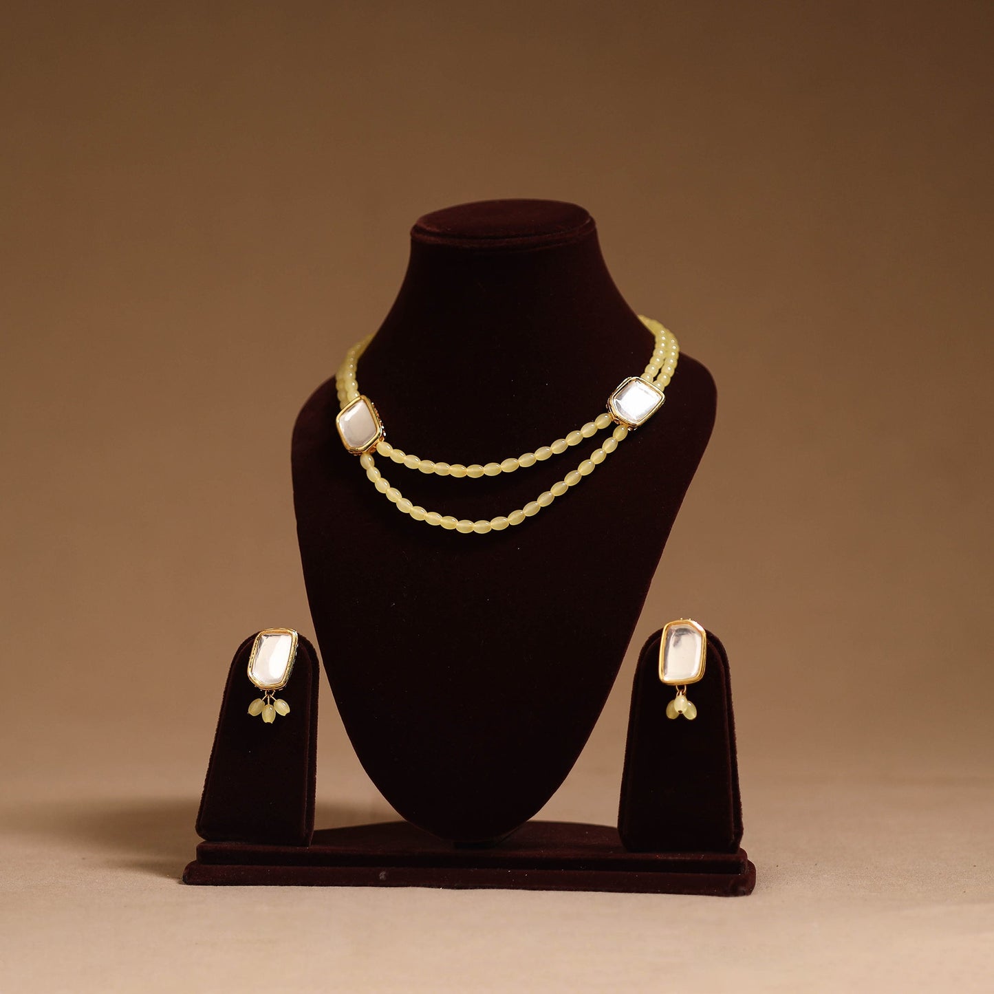 Glass beads kundan work necklace set 79 - handcrafted