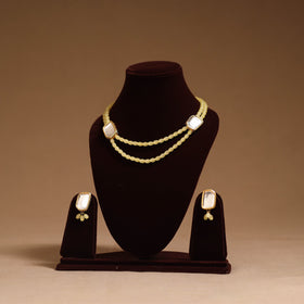 Glass beads kundan work necklace set 79 - handcrafted