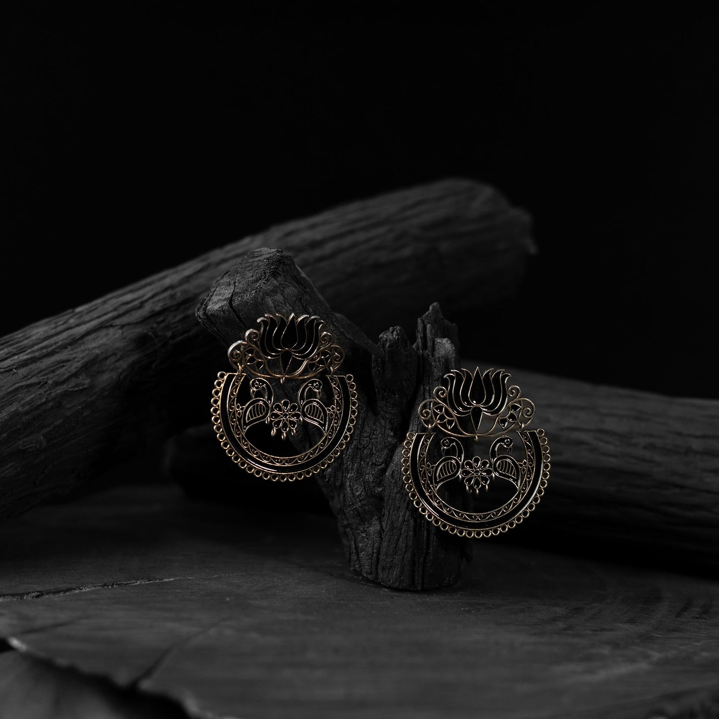 Golden - saanjh bela lotus oxidised earrings - handcrafted