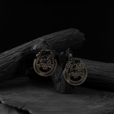 Golden - saanjh bela lotus oxidised earrings - handcrafted