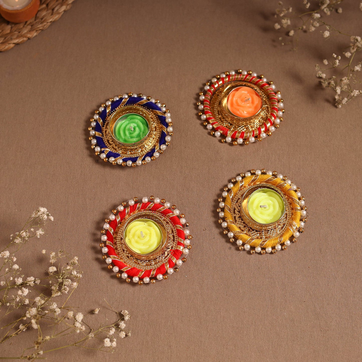 Gota & bead work tealight candle holder (set of 4) 05