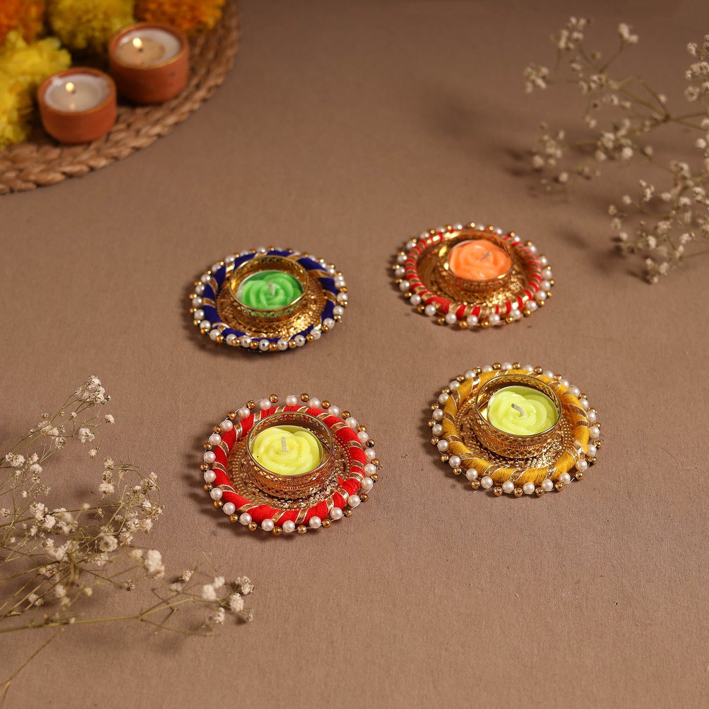 Gota & bead work tealight candle holder (set of 4) 05