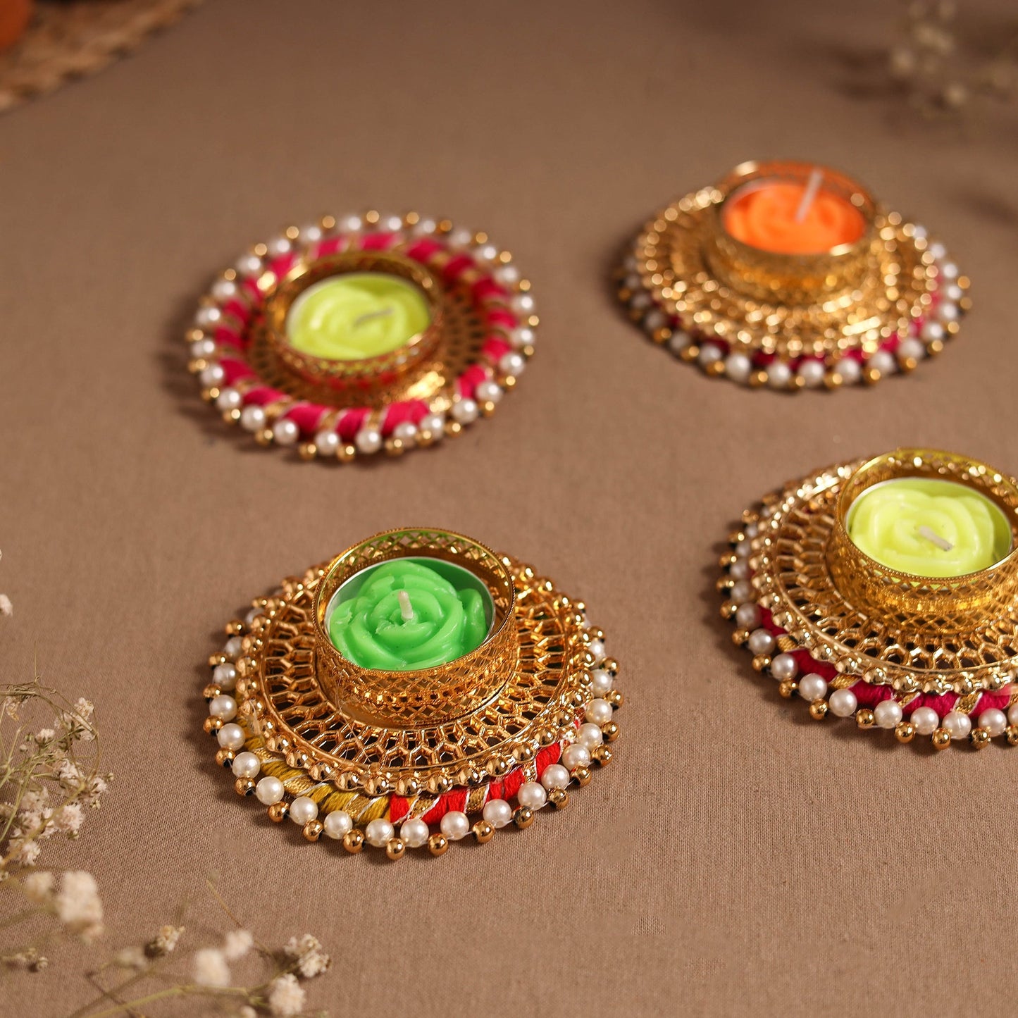 Gota & bead work tealight candle holder (set of 4) 08