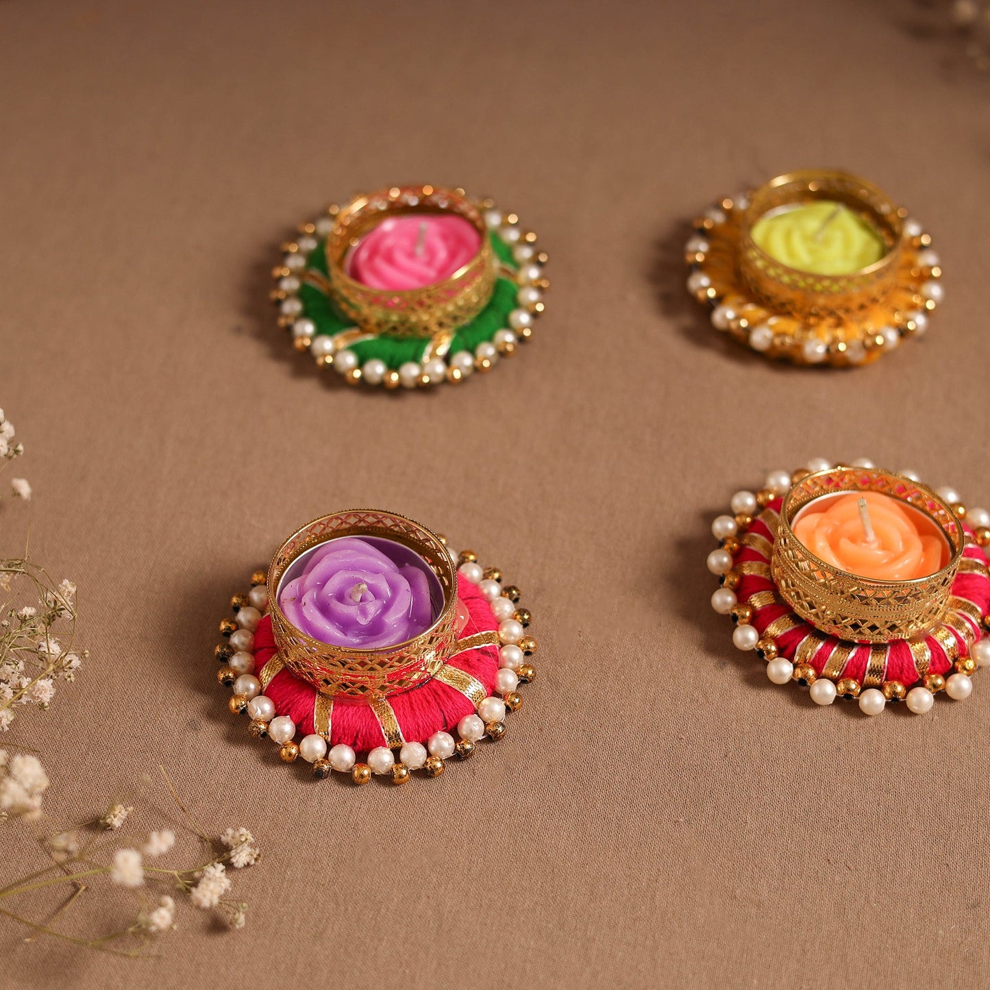 Gota & bead work tealight candle holder (set of 4) 16