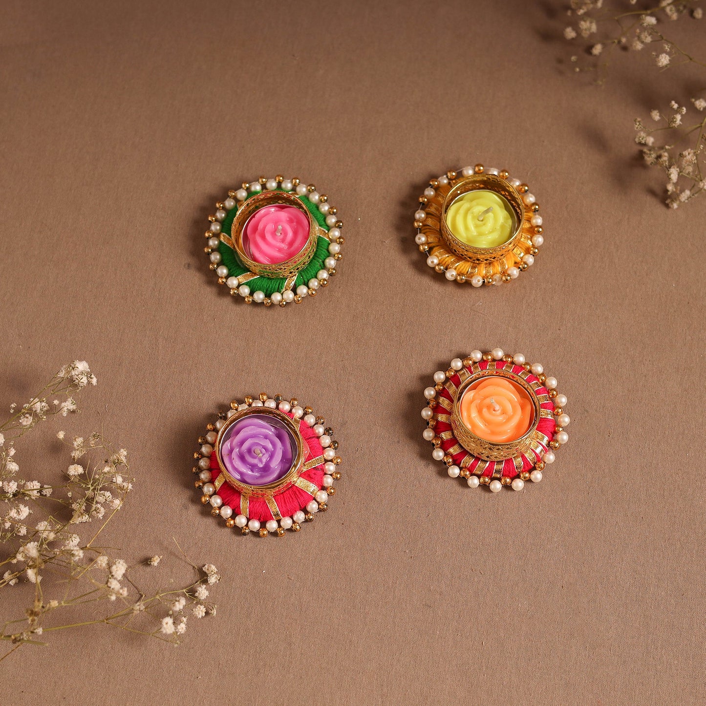 Gota & bead work tealight candle holder (set of 4) 16