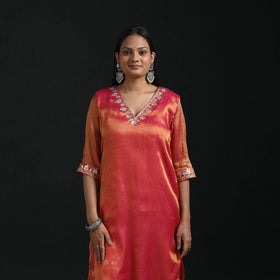 Gota work fine tissue zari straight plain kurta for women