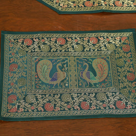 Green - 13pc dining table linen set in brocade banarasi