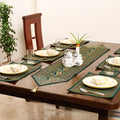 Green - 13pc dining table linen set in brocade banarasi