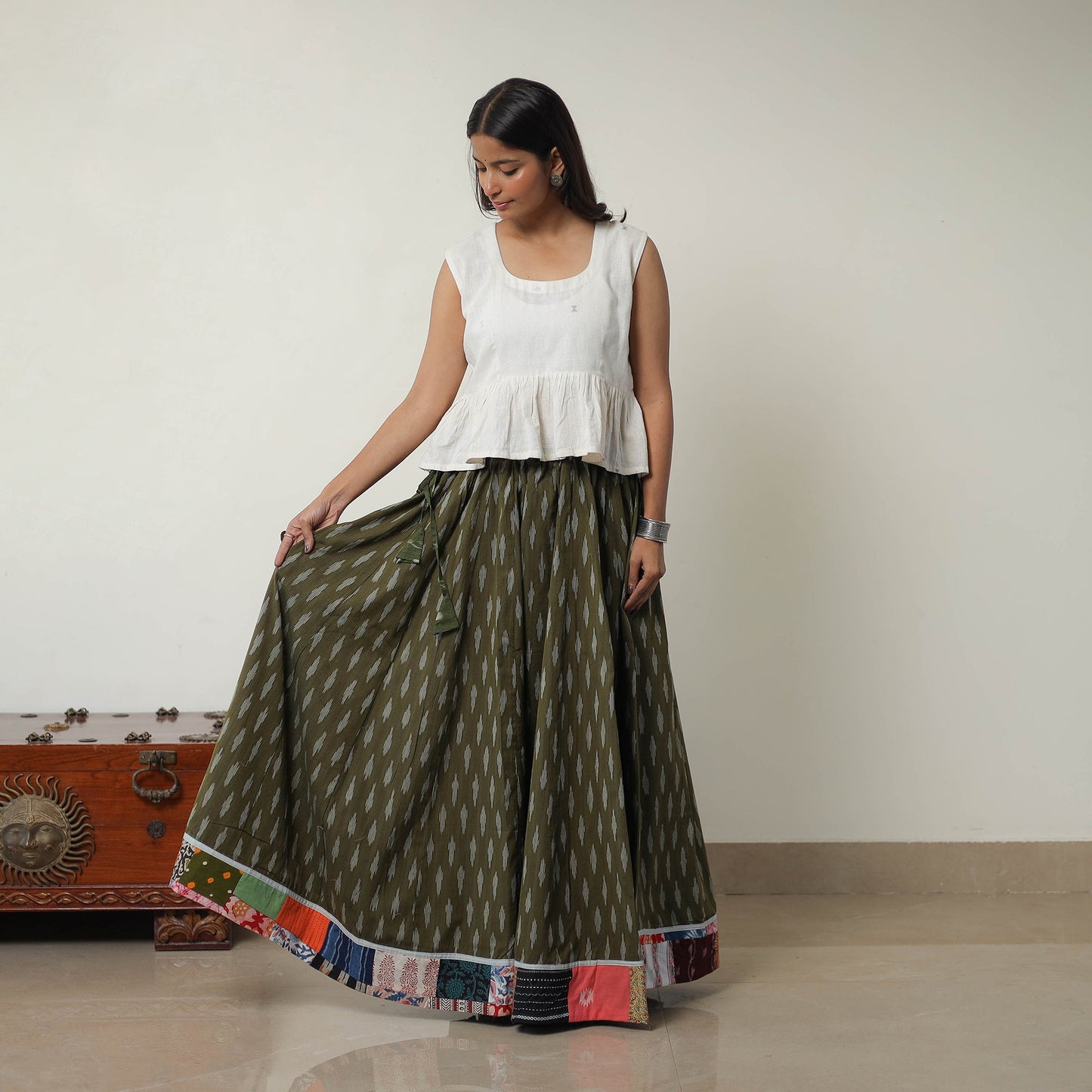 Green - 24 kali cotton pochampally ikat skirt 09