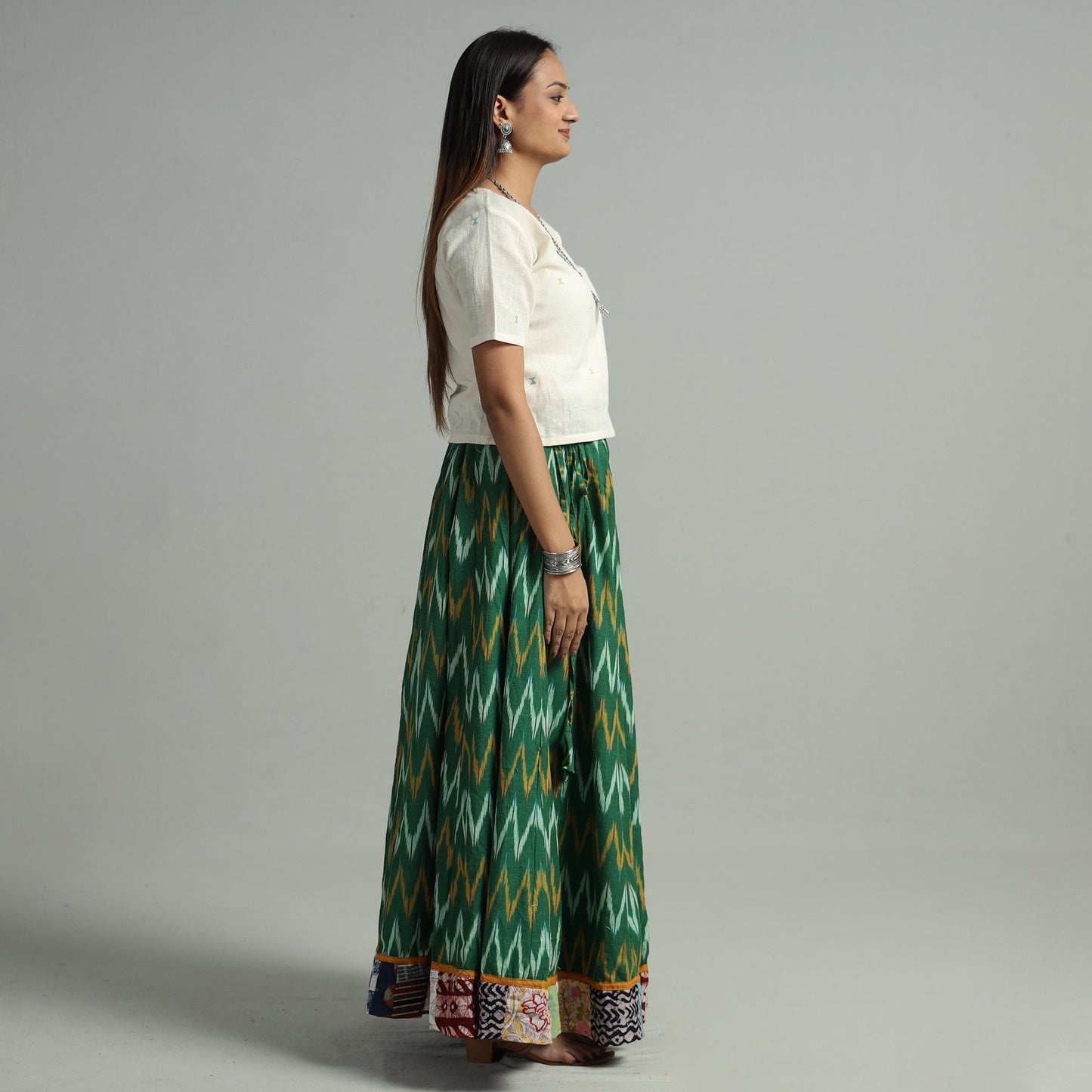 Green - 24 kali cotton pochampally ikat skirt 11