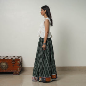 Green - 24 kali cotton pochampally ikat skirt - handcrafted