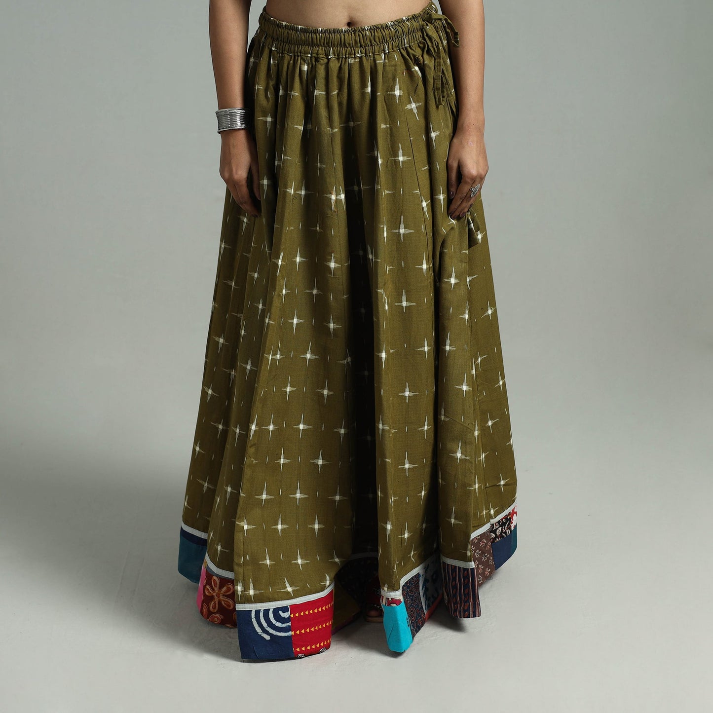 Green - 24 kali patchwork cotton pochampally ikat skirt 33