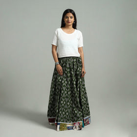 Green - 24 kali patchwork cotton pochampally ikat skirt 48