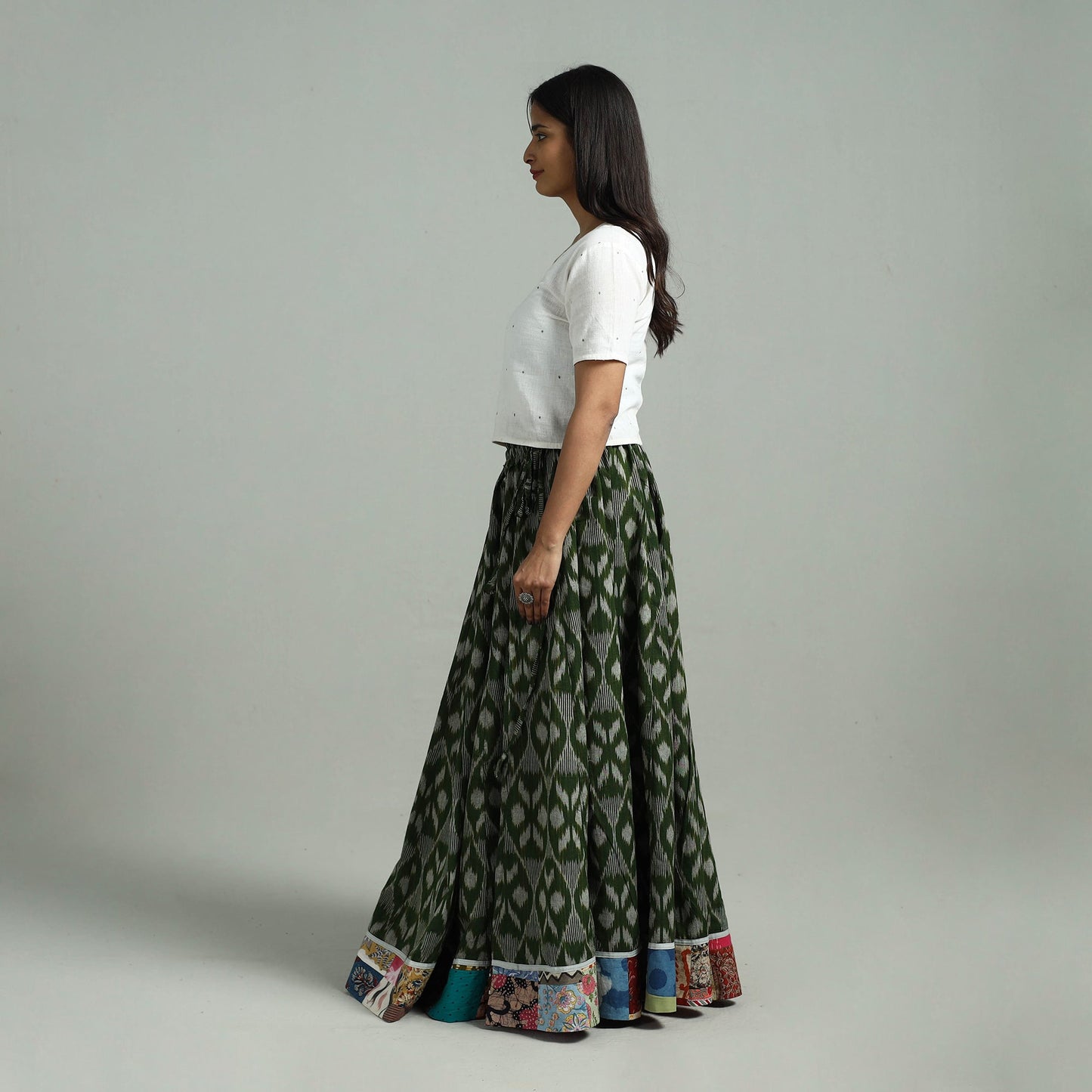 Green - 24 kali patchwork cotton pochampally ikat skirt 48