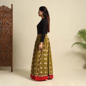  24 Kali Green Patchwork Cotton Long Shibori Tie-Dye Skirt