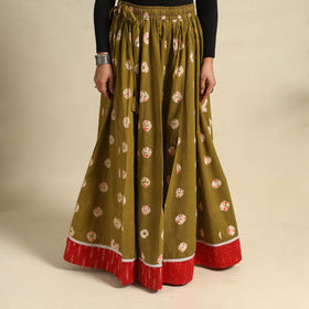  24 Kali Green Patchwork Cotton Long Shibori Tie-Dye Skirt