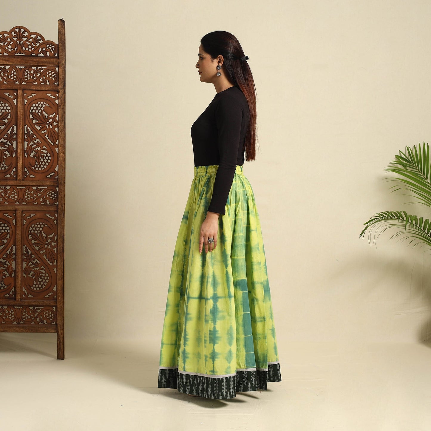 Buy 24 Kali Green Patchwork Cotton Long Shibori Tie-Dye Skirt