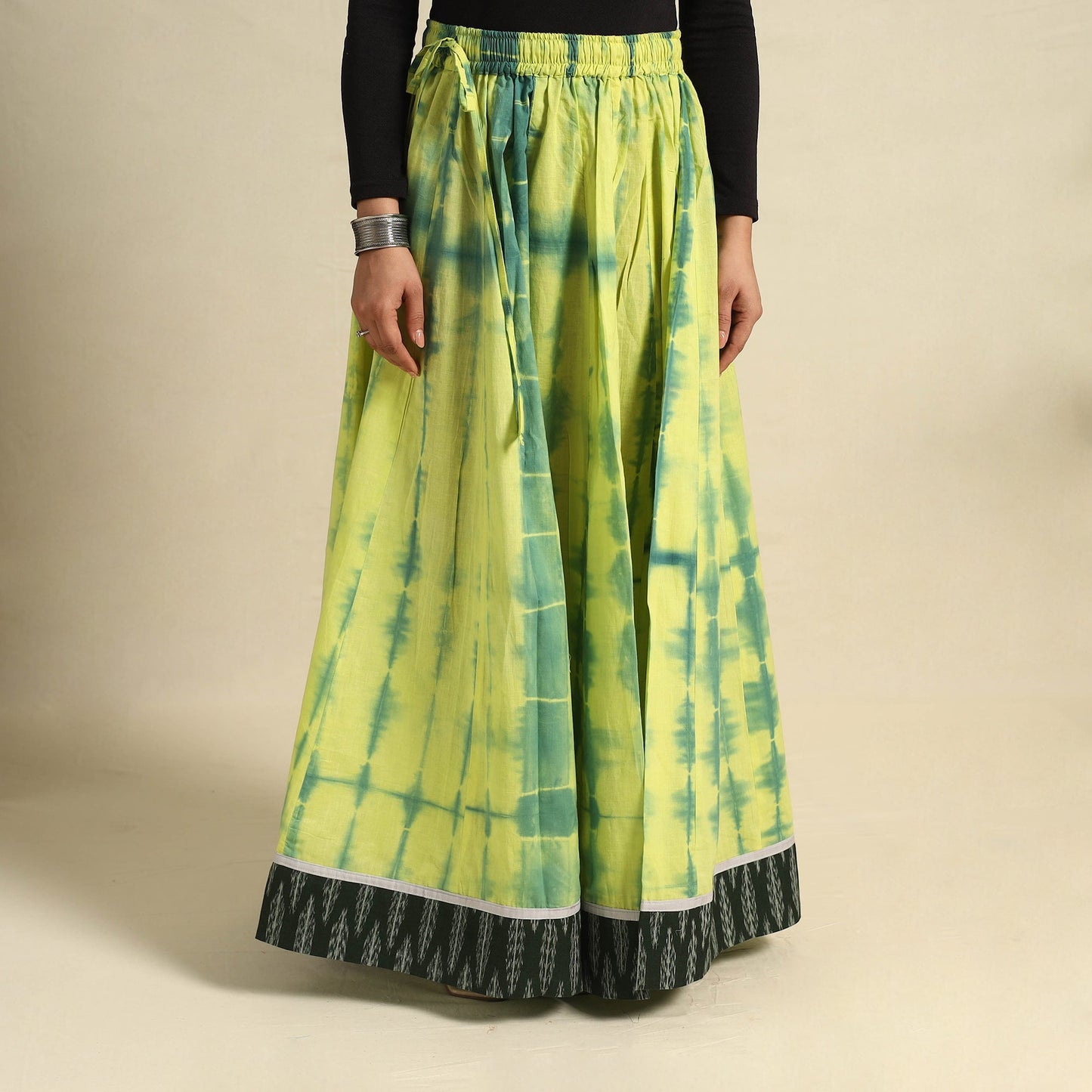 Buy 24 Kali Green Patchwork Cotton Long Shibori Tie-Dye Skirt
