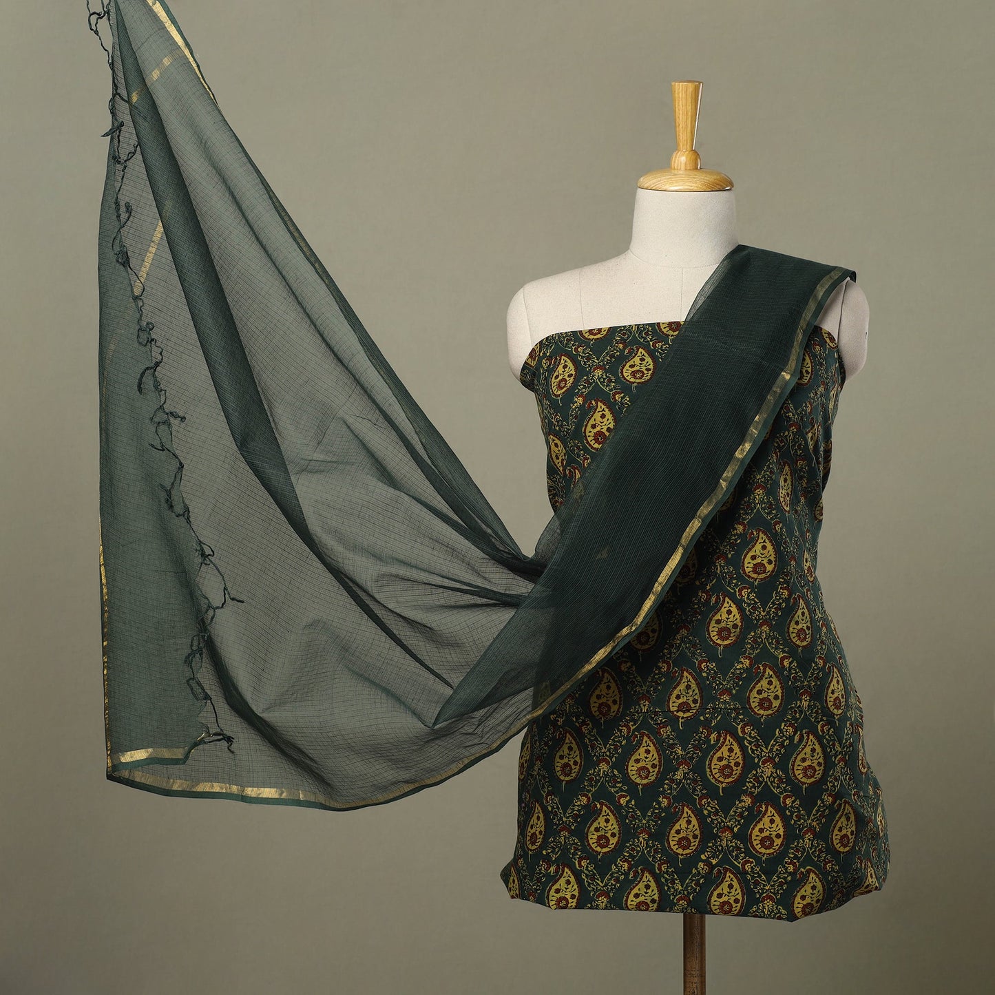 Green - 2pc cotton kurta with plain dupatta 31 - handcrafted