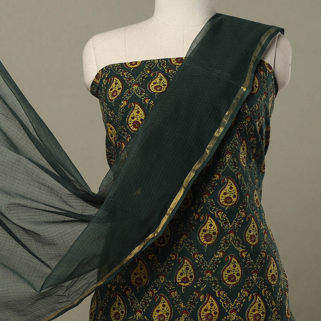 Green - 2pc cotton kurta with plain dupatta 31 - handcrafted