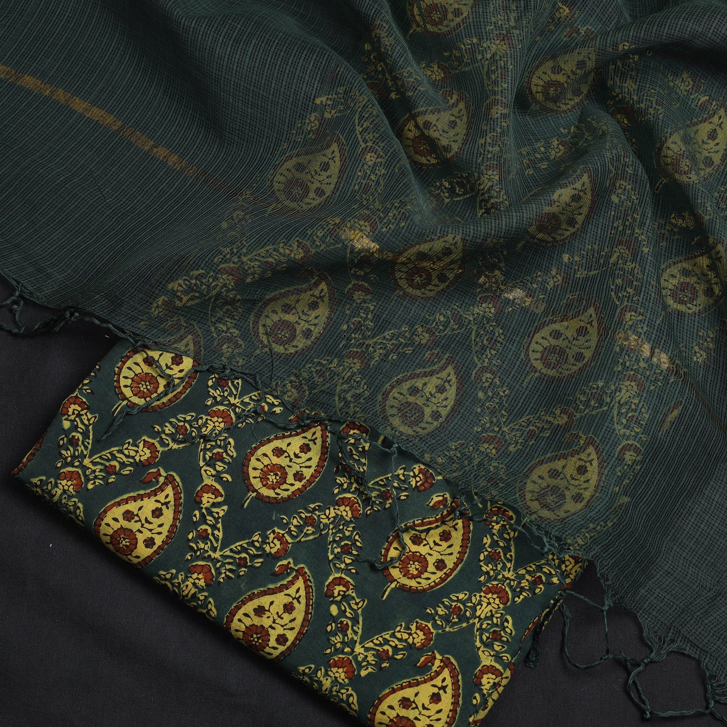 Green - 2pc cotton kurta with plain dupatta 31 - handcrafted