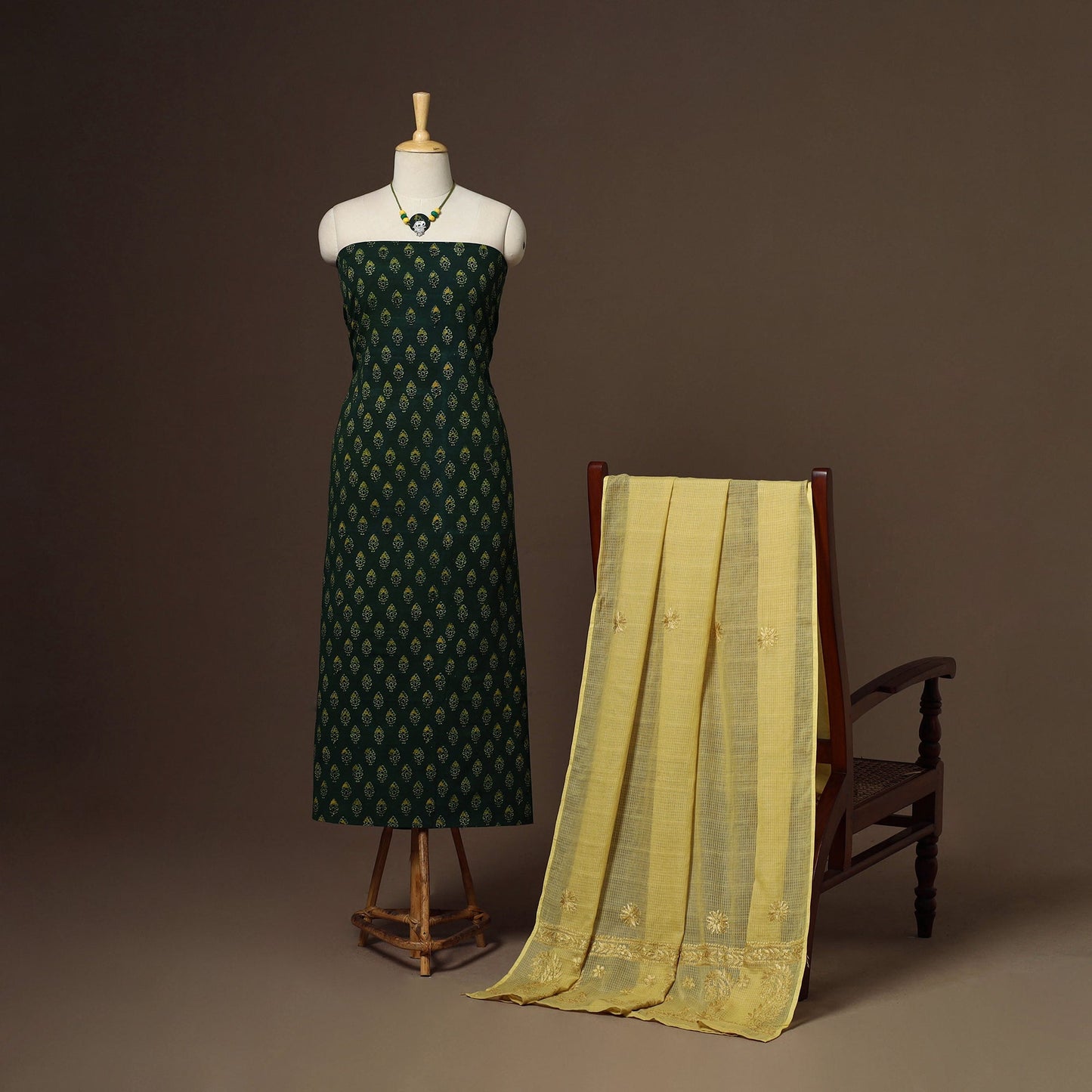 2pc cotton unstitched dress material with jewellery set 31