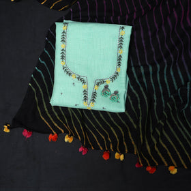 Green - 2pc cotton unstitched hand embroidery kota doria