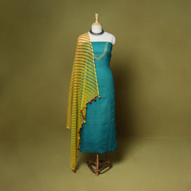 Green - 2pc cotton unstitched hand embroidery kota doria