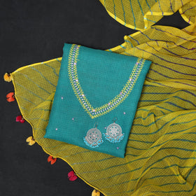 Green - 2pc cotton unstitched hand embroidery kota doria