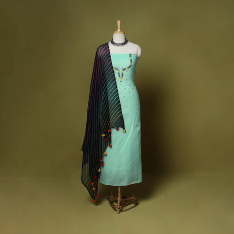 Green - 2pc cotton unstitched hand embroidery kota doria