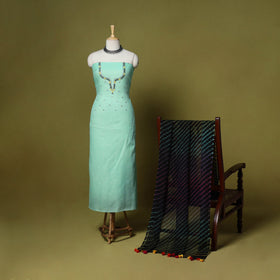 Green - 2pc cotton unstitched hand embroidery kota doria