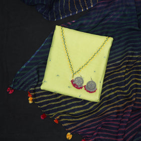 Green - 2pc cotton unstitched hand embroidery kota doria