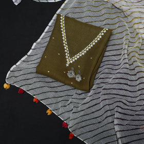 Green - 2pc cotton unstitched hand embroidery kota doria