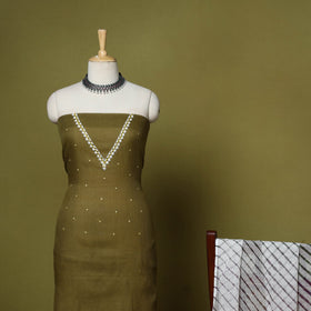 Green - 2pc cotton unstitched hand embroidery kota doria