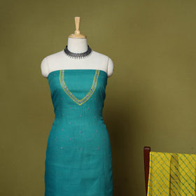 Green - 2pc cotton unstitched hand embroidery kota doria