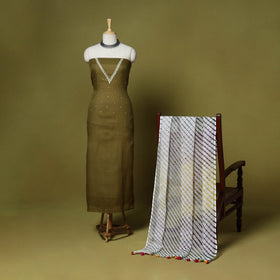 Green - 2pc cotton unstitched hand embroidery kota doria