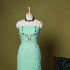 Green - 2pc cotton unstitched hand embroidery kota doria