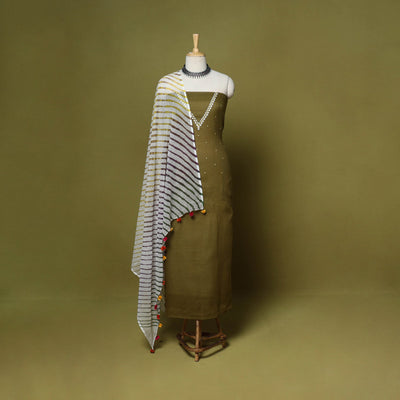 Green - 2pc cotton unstitched hand embroidery kota doria