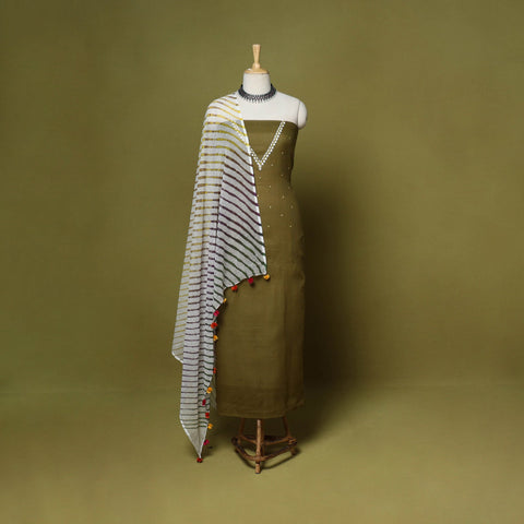 Green - 2pc cotton unstitched hand embroidery kota doria