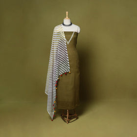 Green - 2pc cotton unstitched hand embroidery kota doria