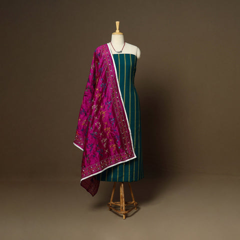 Green - 2pc cotton unstitched jacquard dress material