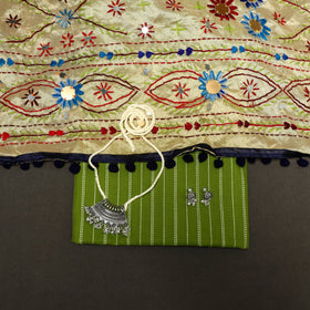 Green - 2pc cotton unstitched jacquard dress material