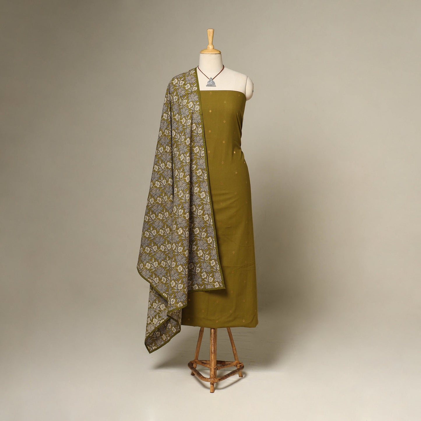 Green - 2pc cotton unstitched jacquard dress material