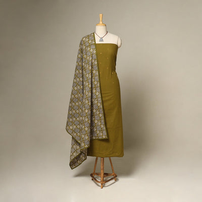 Green - 2pc cotton unstitched jacquard dress material