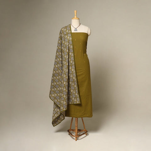 Green - 2pc cotton unstitched jacquard dress material