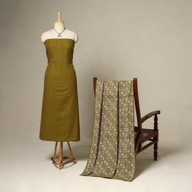 Green - 2pc cotton unstitched jacquard dress material