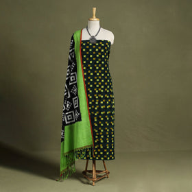Green - 2pc cotton unstitched kurta with ikat dupatta 11