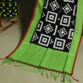 Green - 2pc cotton unstitched kurta with ikat dupatta 11