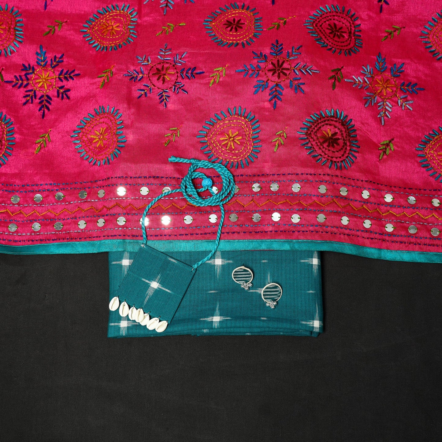 Blue - 2pc cotton unstitched pochampally double ikat dress