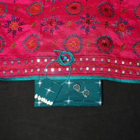 Blue - 2pc cotton unstitched pochampally double ikat dress